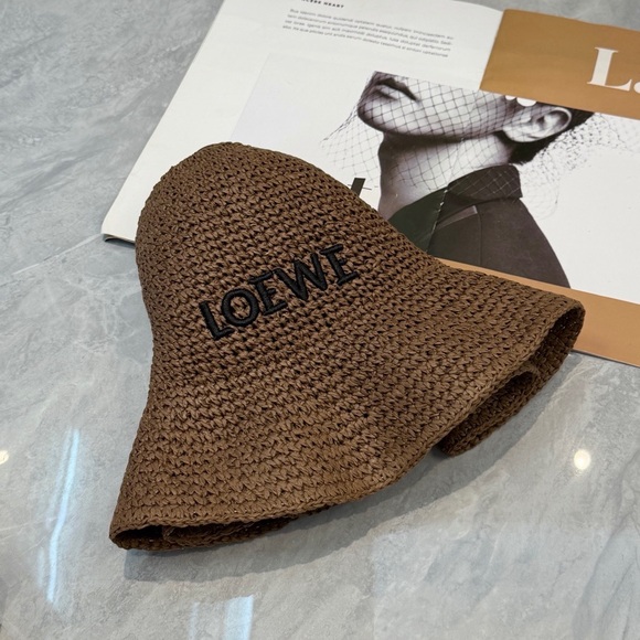 LOEWE Brown Raffia Bucket Hat Leather Anagram Logo Straw Ibiza Summer Coffee Tan - Picture 6 of 8